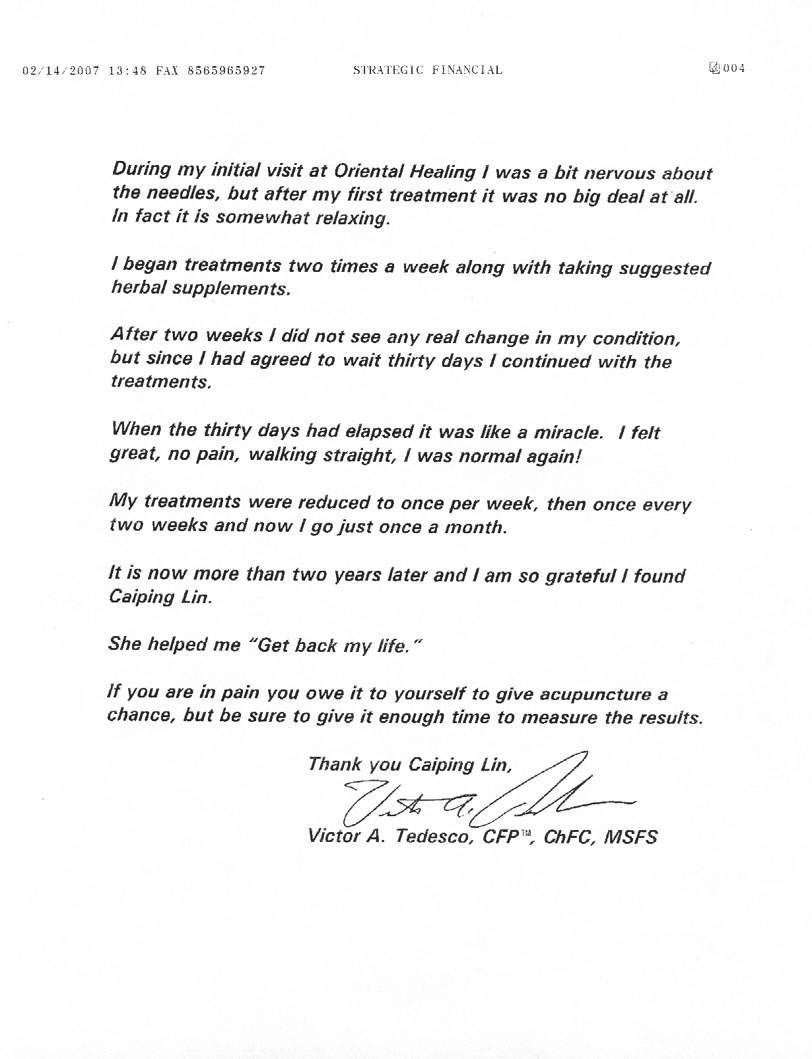 Victor Tedesco's Testimonial Page 3/3